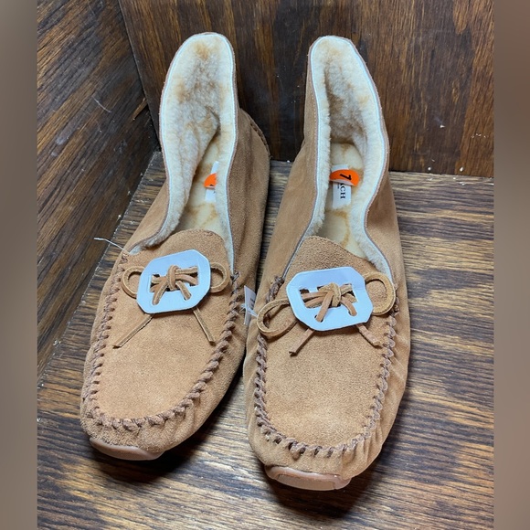Coach Tan Suede Shearling Men's Driver Moccasin Slip-On Slippers Sz 11D CC842 - Picture 5 of 8